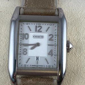 Vintage Swiss Made Coach Pre Owned Tank Shape Silver Tone Quartz Watch
